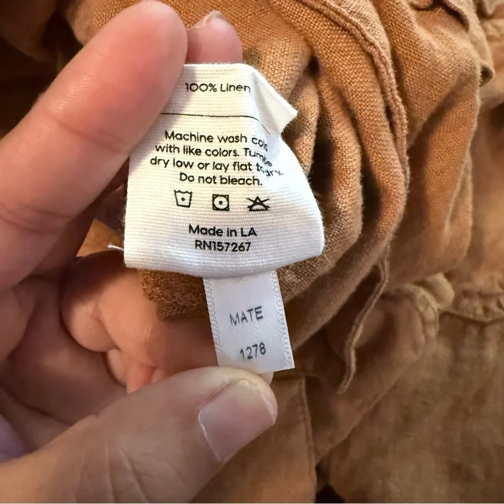 MATE the Label Long Sleeve Linen Jumpsuit Boilersuit Light Brown Sz XS Relaxed - Picture 12 of 16